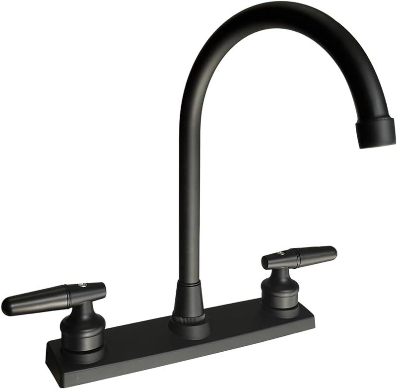 CHOUPIJIANG RV Kitchen Faucet,Kitchen Sink Faucet Replacement with Two Handle-8" Main Body,High Arc 360°Rotating Spout Kitchen Sink Faucet for RV Home Campers Motorhomes Travel Trailers,Black - Image 1